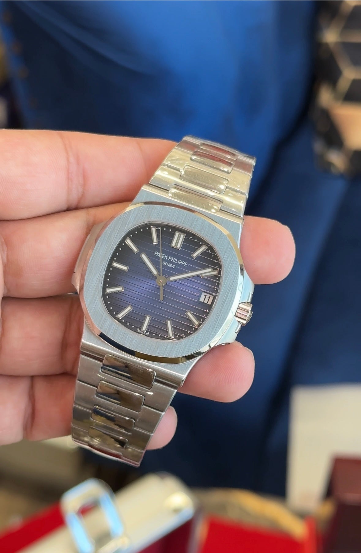 Patek naut silver blue