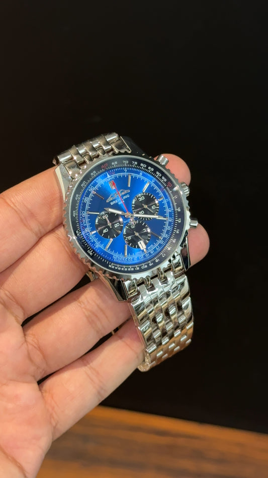 Brietling | Silver Jubilee Chain | Black Chrono | Blue Dial