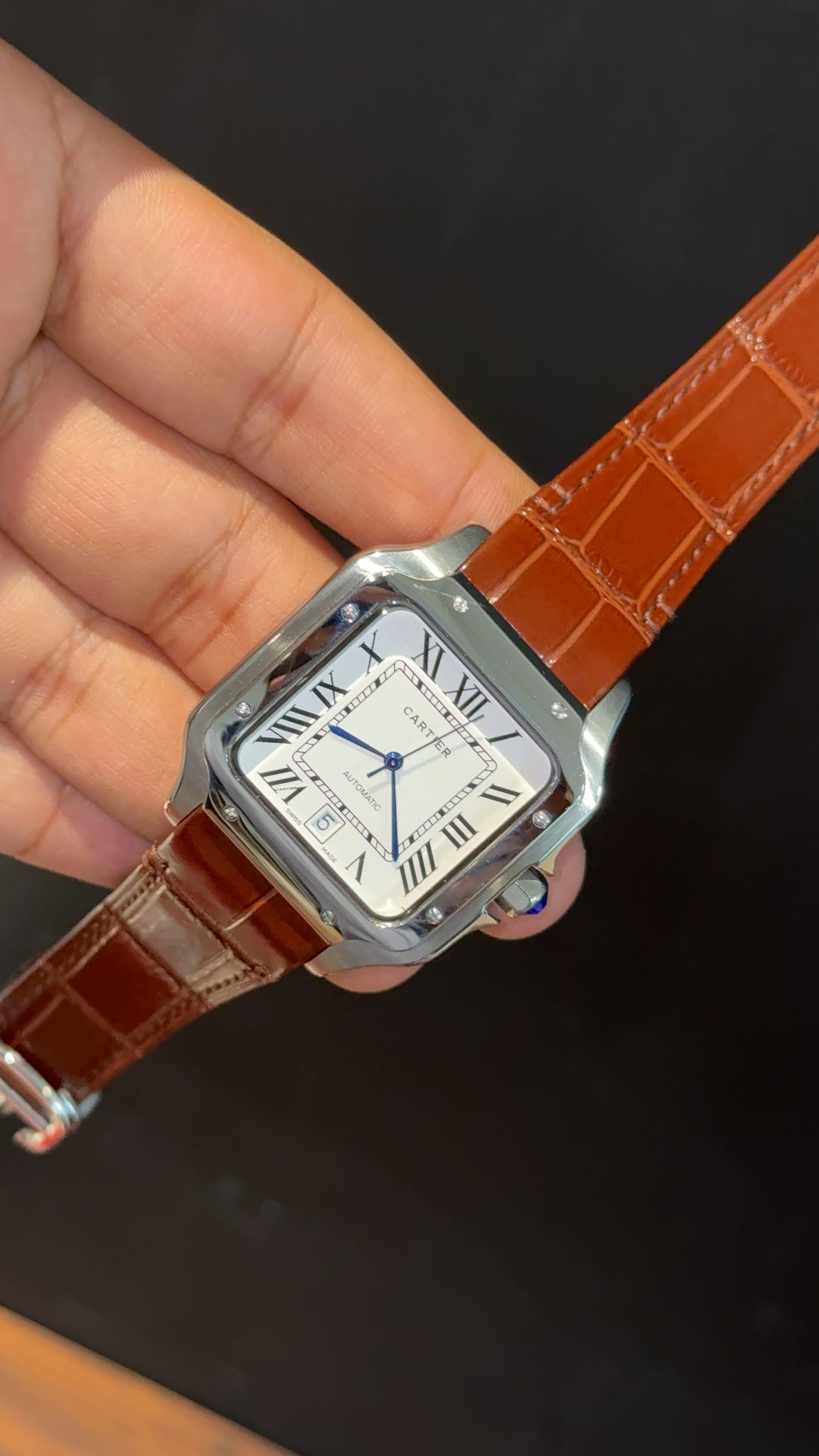 Cartier Santos | Silver Case | Brown Strap | White Dial - twentyfour