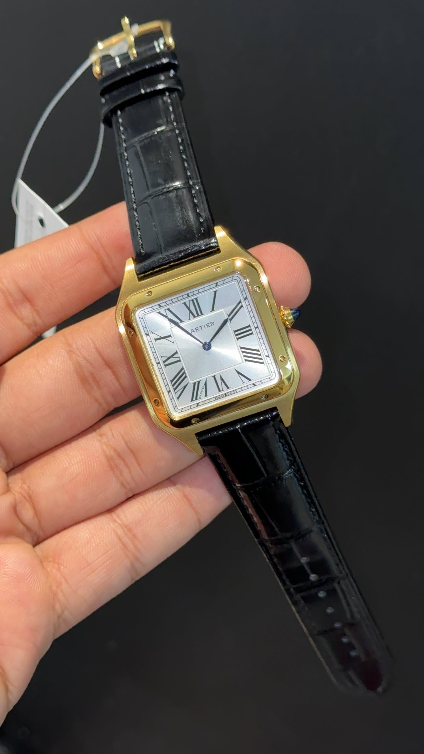 Cartier Santos | Gold Case | Black Dumont Strap | White Dial