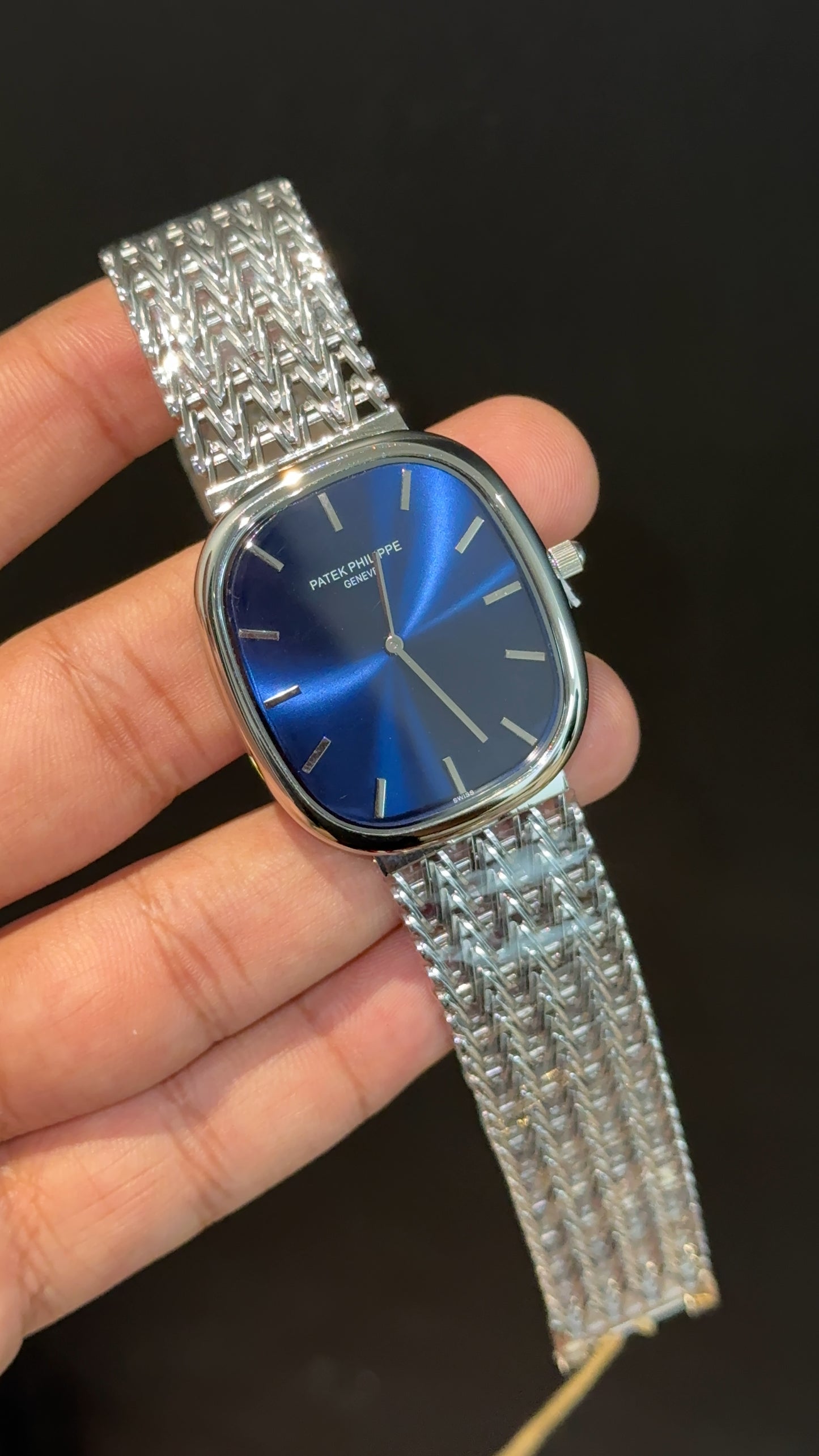 Pp Ellipse | Silver Mesh Chain | Blue Ebony Dial