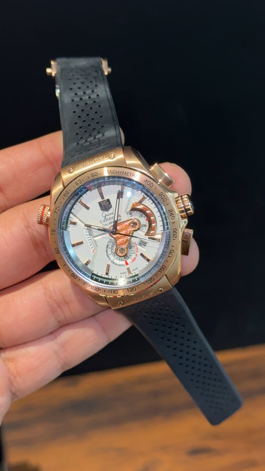 Tag Carrera | Calibre 86 | Rose | Black Strap | Chrono | White Dial