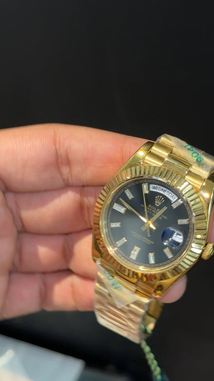 DayDate | Gold Chain | Pearl Digit | Black Dial