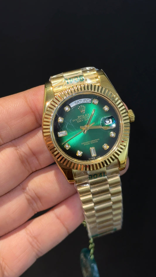 Daydate | Gold Chain | Diamond Digit | Gradient Green Dial