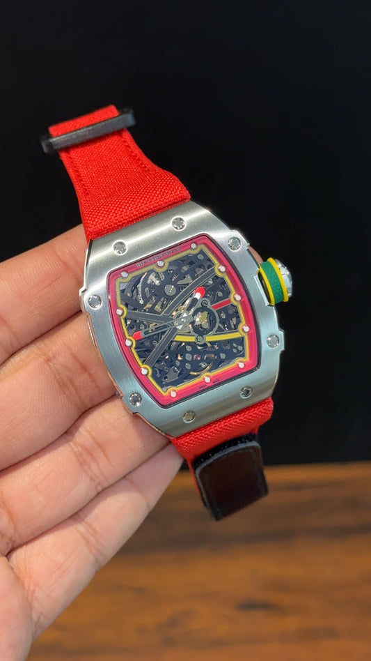 Premium Richard Mille | Silver | RM 67-02 Edition | Red Strap | Skeleton | Black Dial