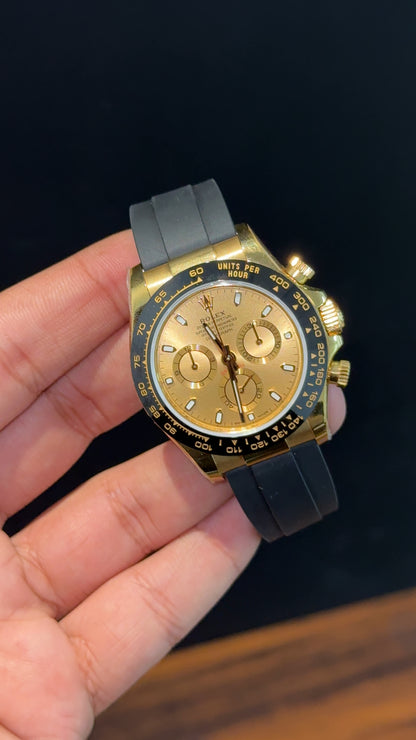 Executive Daytona | Gold | Black PVC Strap | Chrono | Gold Dial