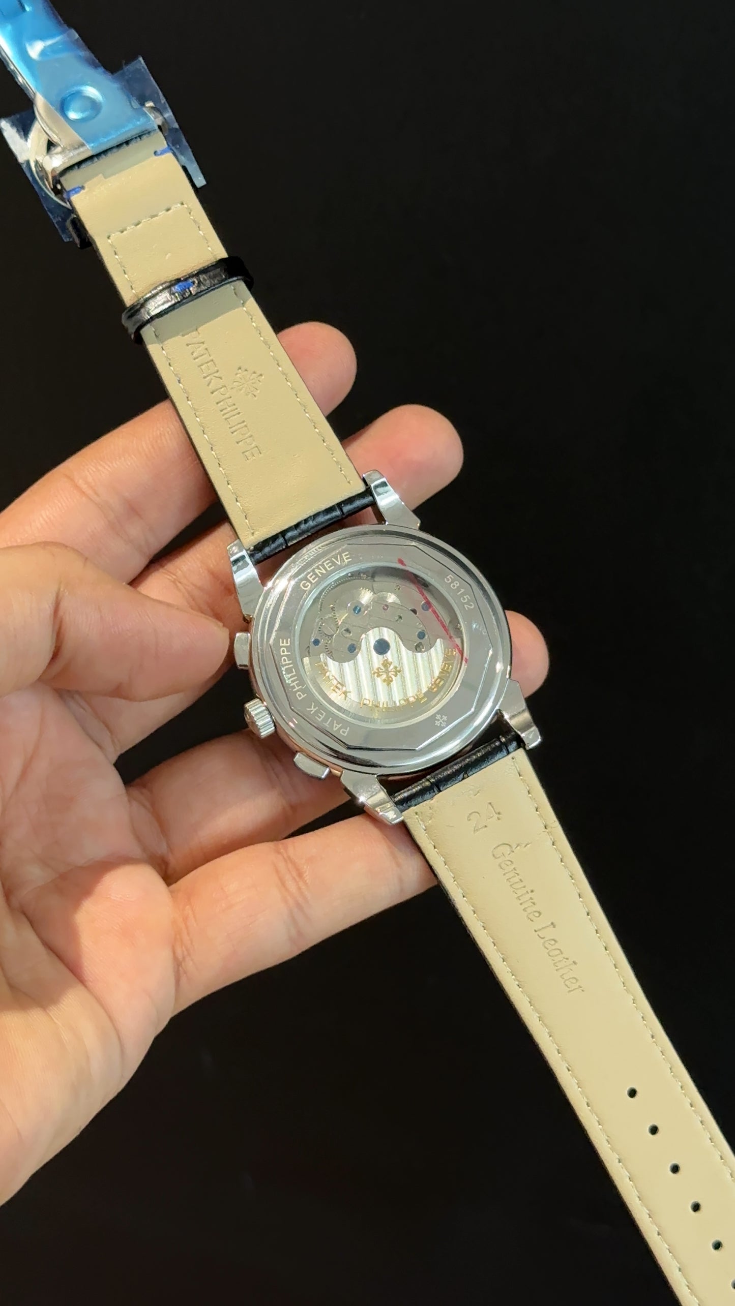 Patek Century | Auto | Silver | Blue Diamond Bezel | Black Leather Strap | Blue Index Dial