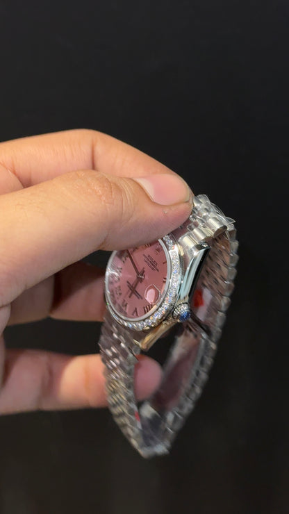 Premium DateJust | Eveline | Diamond Bezel | 30mm | Women | Silver Chain | Light Pinkish Dial