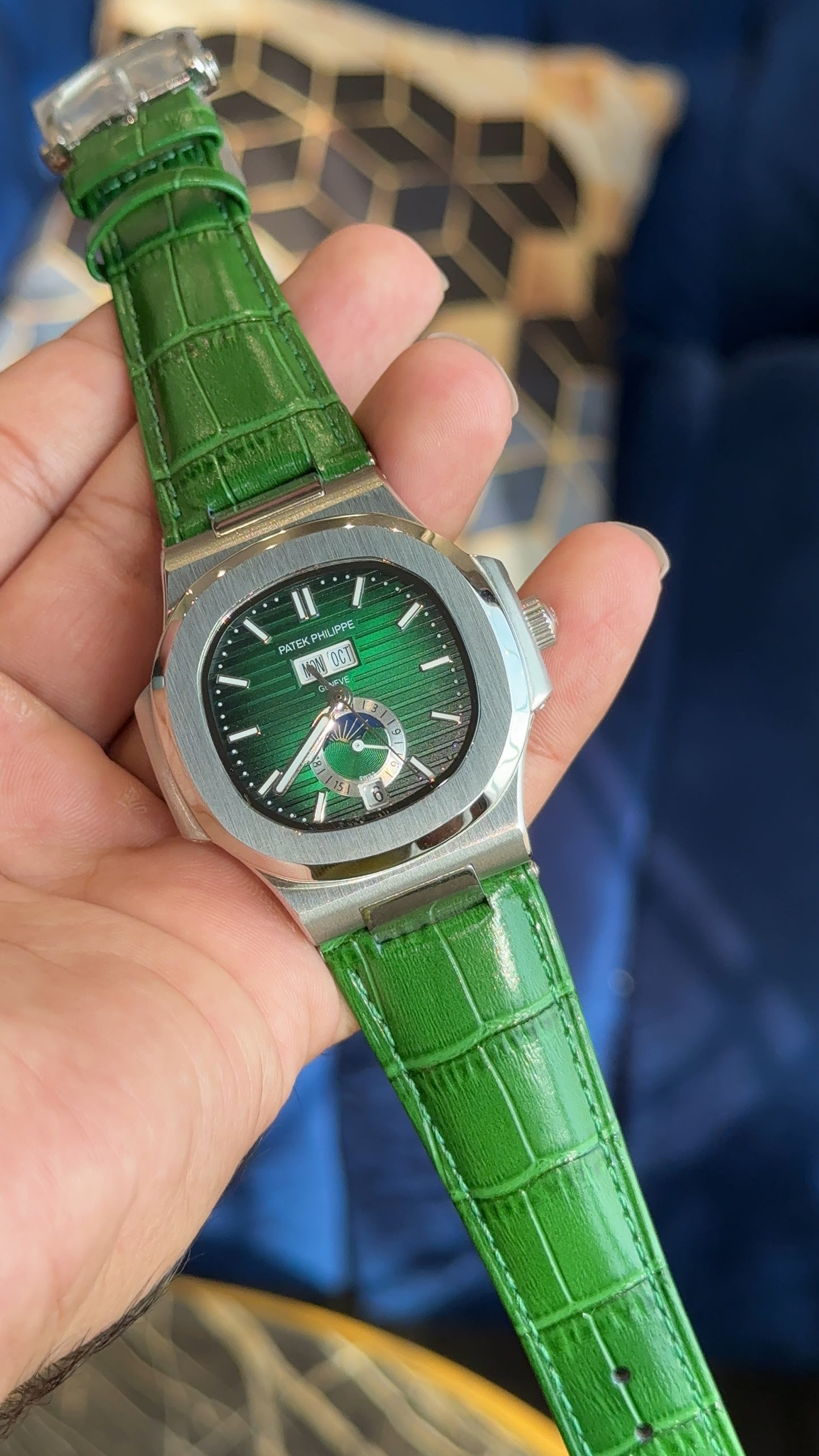 Pp Auto Silver | All Green DD Leather Strap