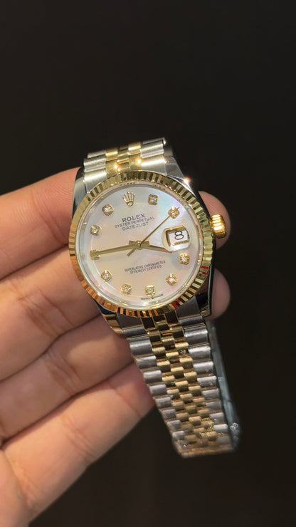Premium DateJust | 36mm | Gold Two Tone | White Rainbow Dial