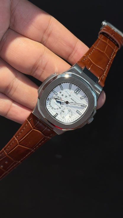 Pp Auto | Silver Case | Brown Strap | Moonphase | Sub White Dial