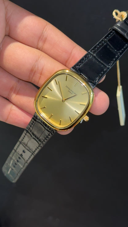 Pp Ellipse | Gold Case | Black Leather Strap | Gold Ebony Dial