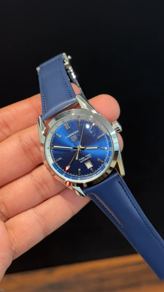 Tag Carrera | Blue Leather Strap | Twin Time | Blue Dial