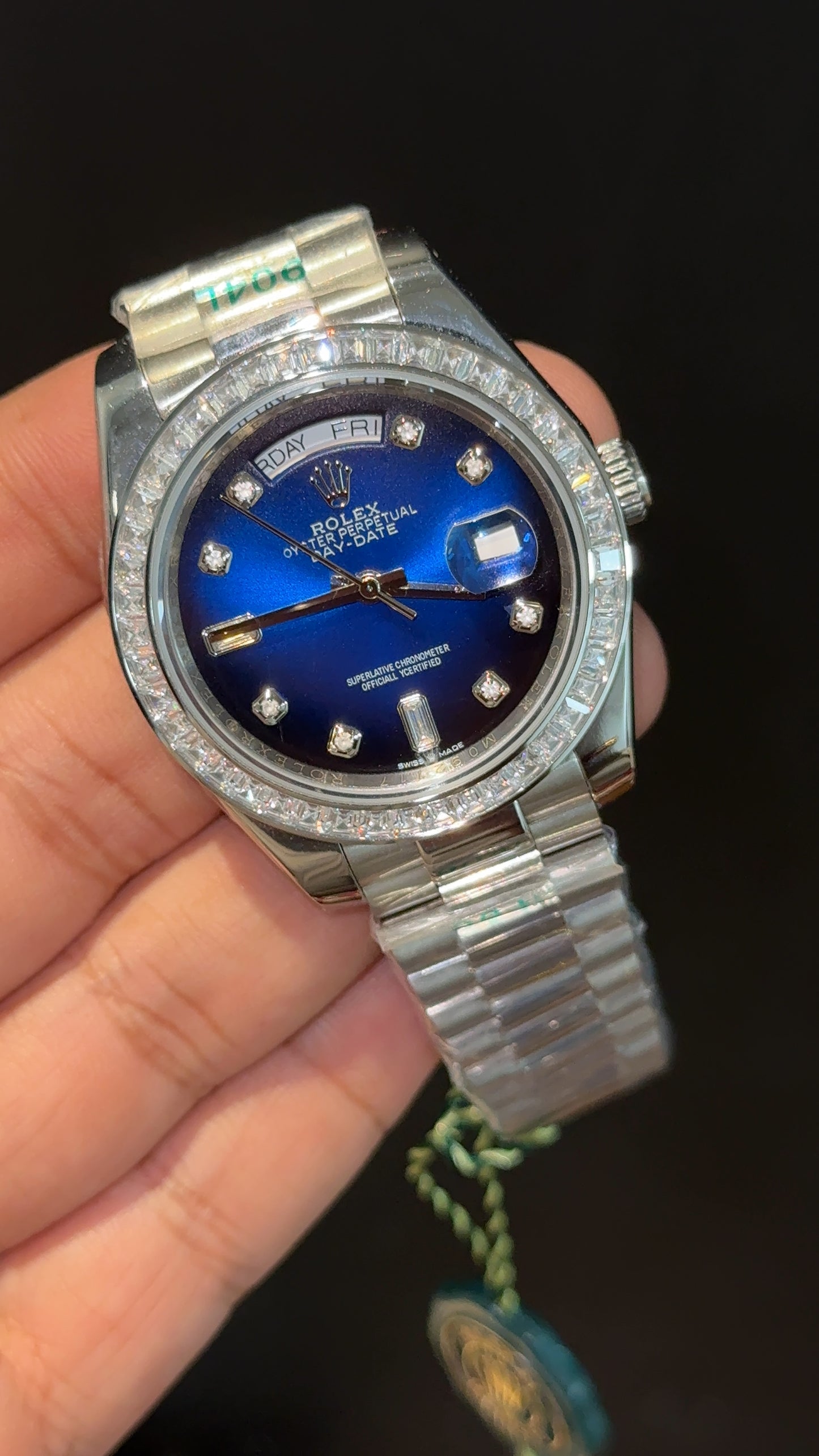 DayDate | Diamond Digit | Silver Chain | Diamond Digit | Gradient Blue Dial
