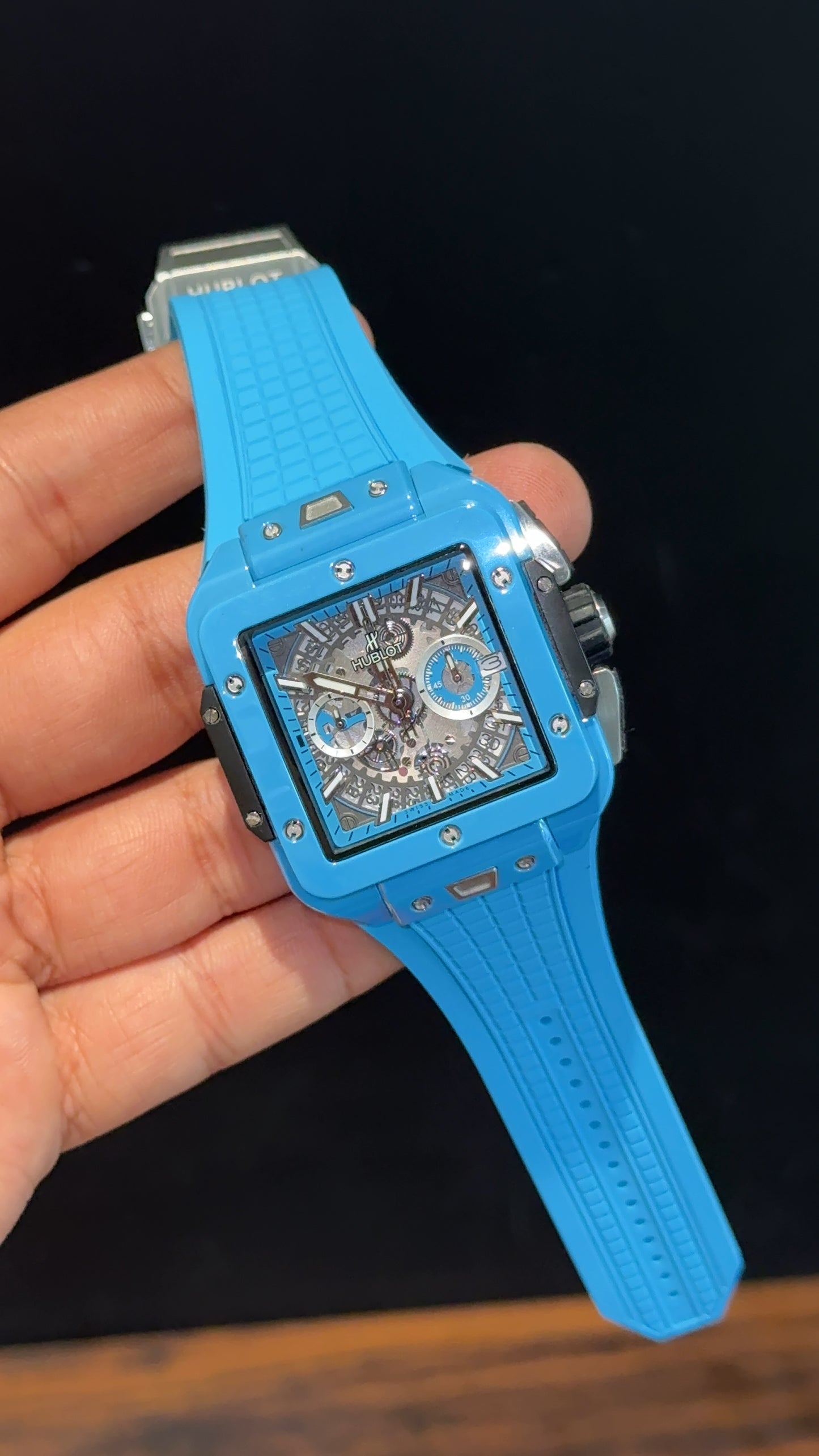 Premium Hublot Square | Big Bang Unico Edition | Blue Ceramic Strap | Blue Dial