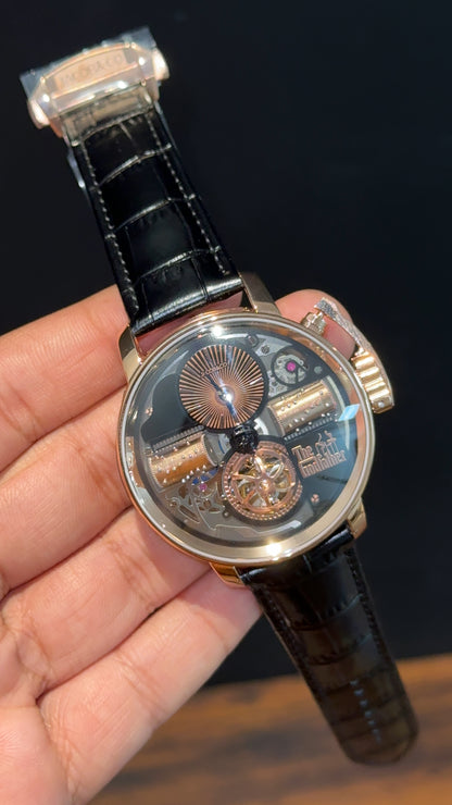 Executive Jacob And Co | Rose Case | The GodFather Edition | Black Leather Strap | Black Dial