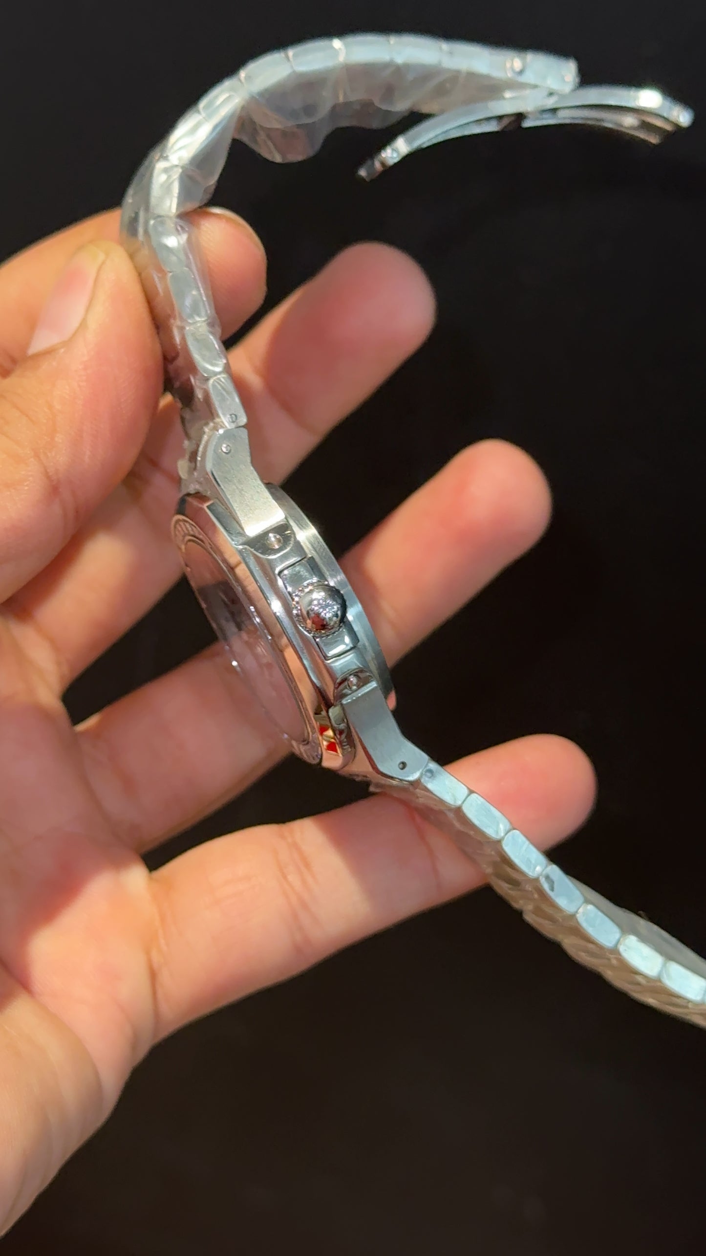 PP Auto | Silver Diamond Bezel | Silver Chain | Pinkish Dial