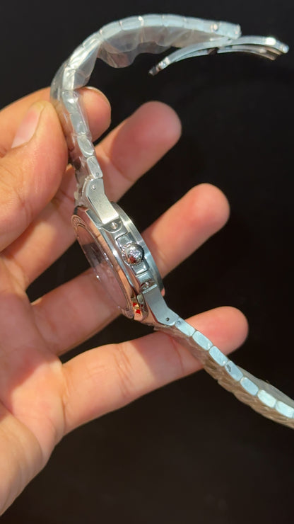 PP Auto | Silver Diamond Bezel | Silver Chain | Pinkish Dial
