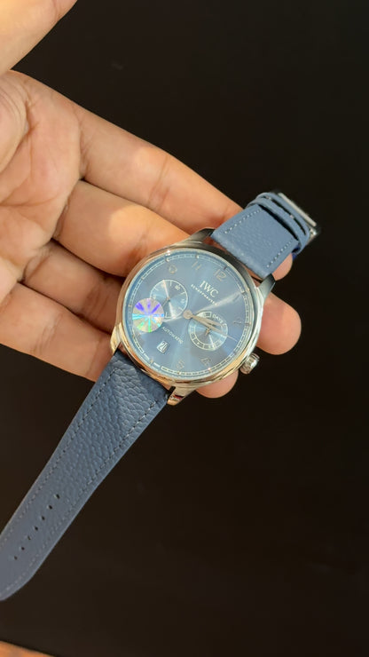 IWC | Denim Blue Strap | Silver Case | Chrono | Denim Blue Dial