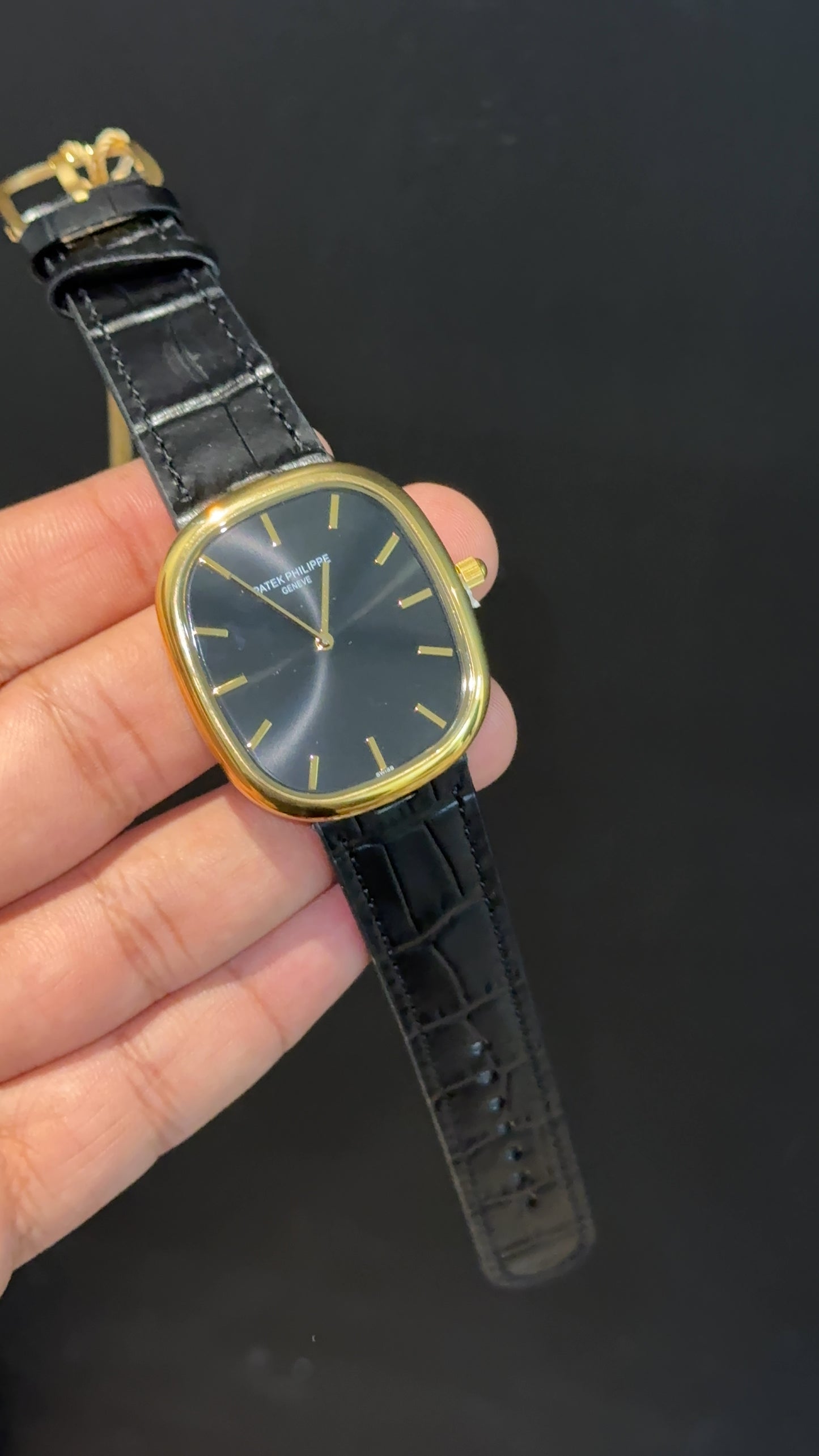 Pp Ellipse | Gold Case | Black Leather Strap | Black Ebony Dial