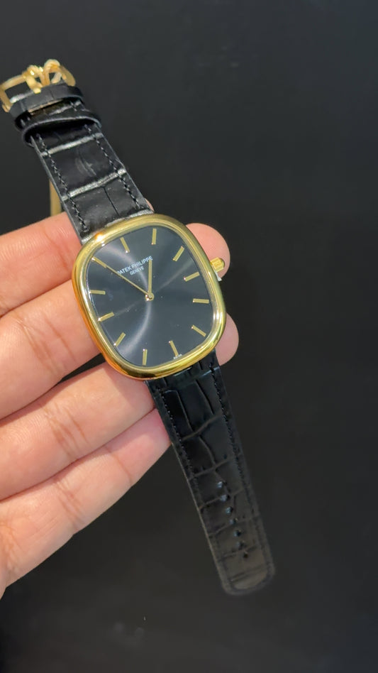 Pp Ellipse | Gold Case | Black Leather Strap | Black Ebony Dial