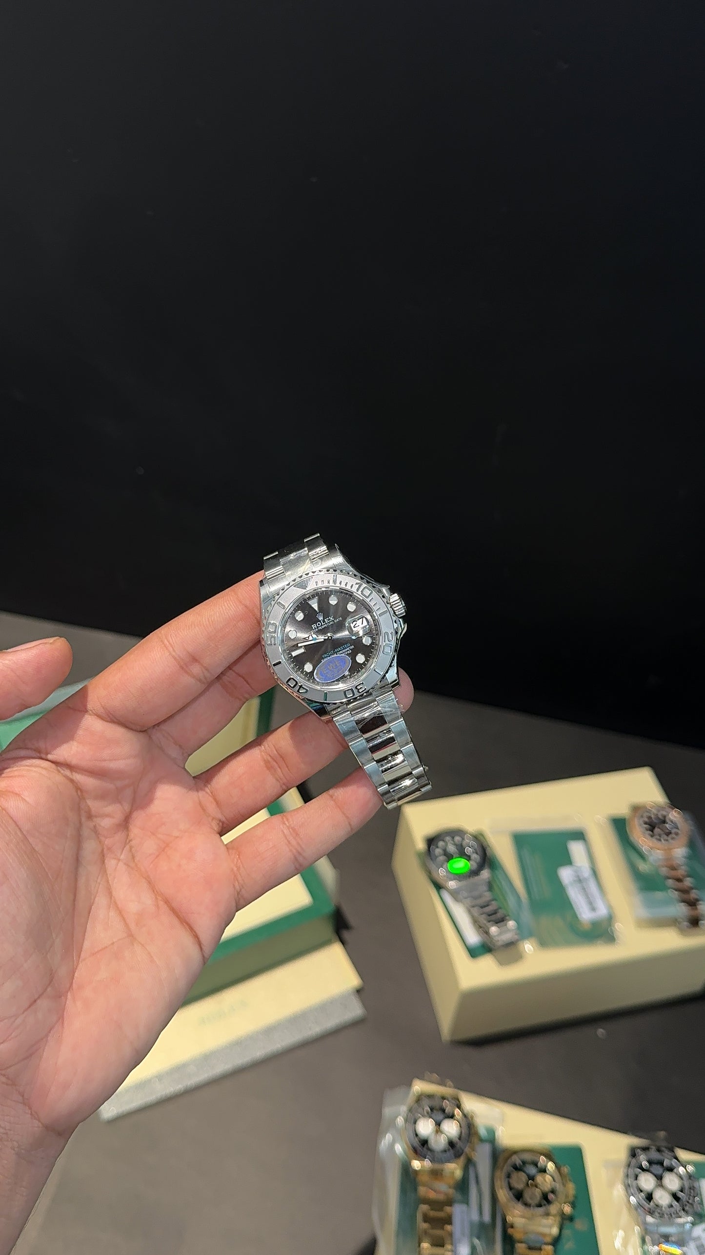 Premium Yatch Master | Silver Chain | Grey Bezel | Black Dial