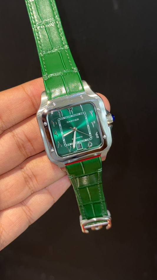 Cartier Santos | Silver Case | Green Strap | Lightish Green Arabic Dial - twentyfour
