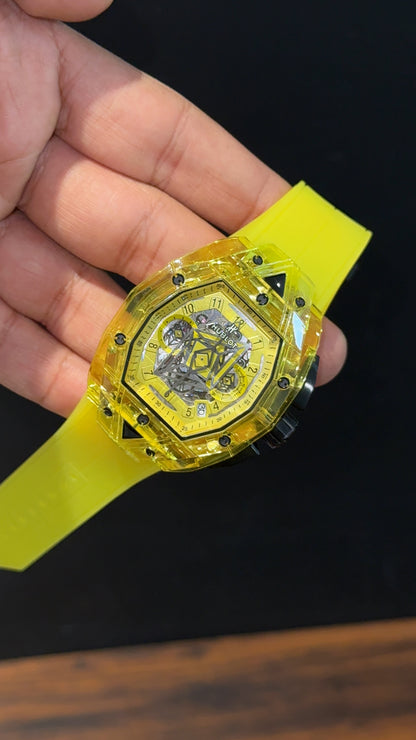 Premium Hublot | Maikou Bode Edition | Skeleton | Yellow Strap | Yellow Dial