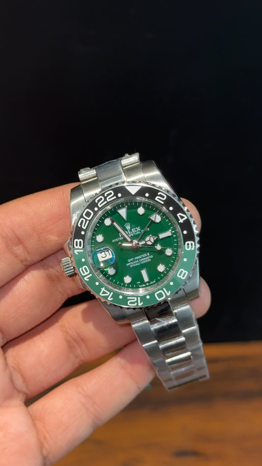 GMT Sprite | Silver Oyester Chain | Green Dial