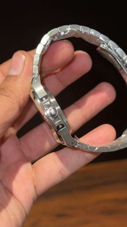 Pp Auto | Silver Chain | Silver Diamond Bezel | Black Dial