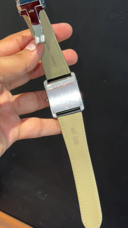 Cartier tank | Silver Case | Black Slim Strap | White Dial