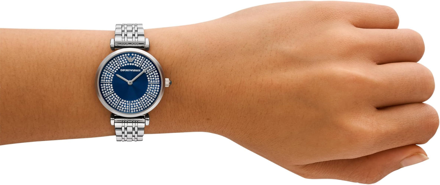 Emporio Armani Women’s Quartz Silver Stainless Steel Blue Dial 32mm Watch AR11627 - twentyfour