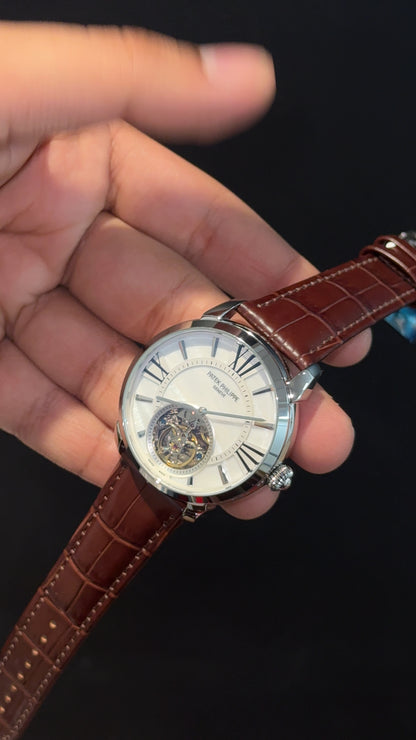 Pp Auto | Pendulum | Silver | Brown Strap | White Index Dial