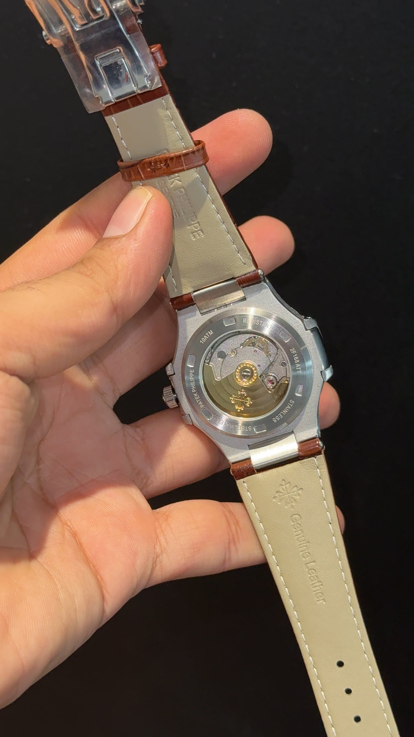 Pp Auto | Moonphase | Chrono | Silver Case | Brown Leather Strap | White Dial