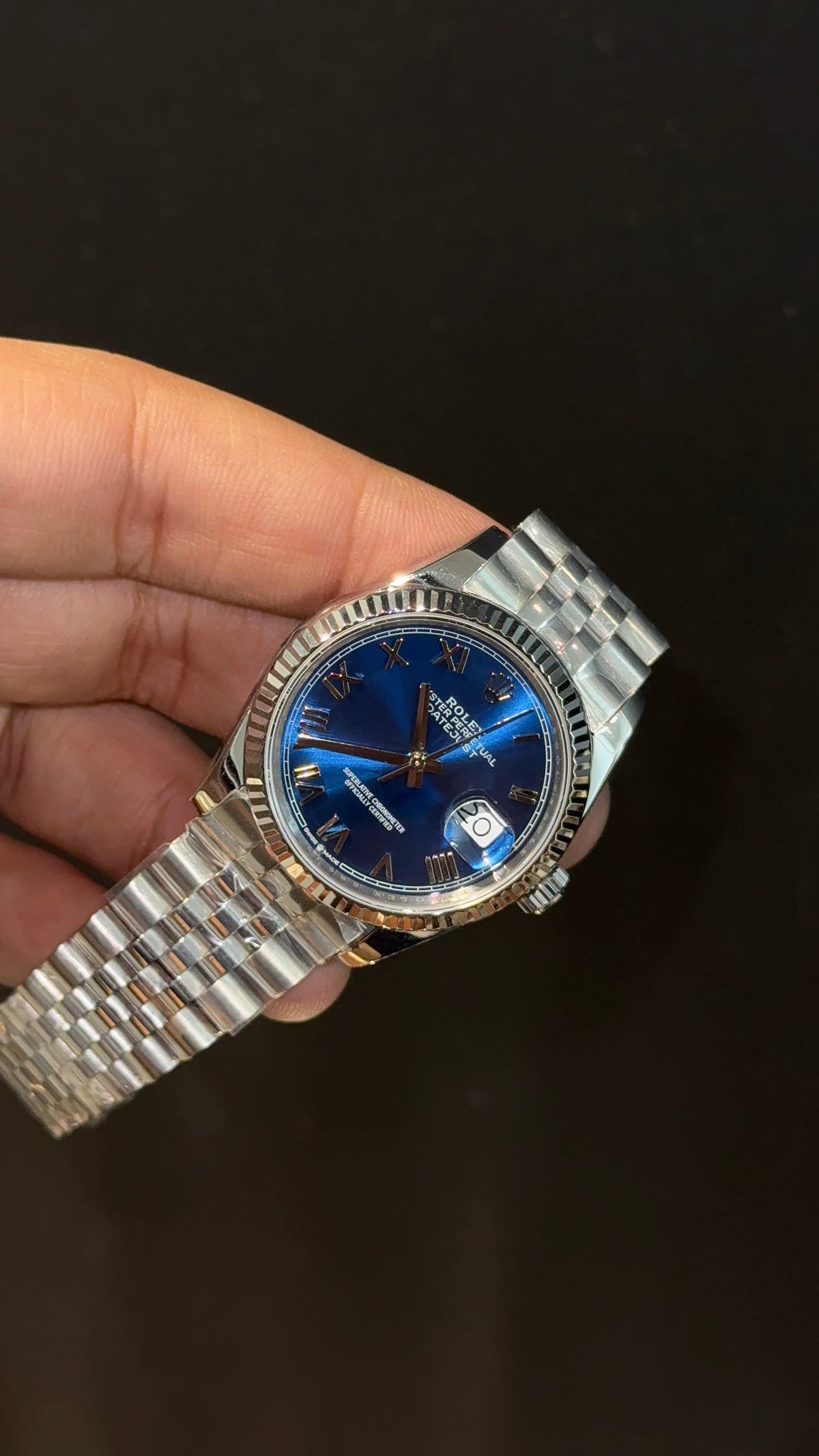 Premium DateJust | 36mm | Silver Chain | Blue Index Dial