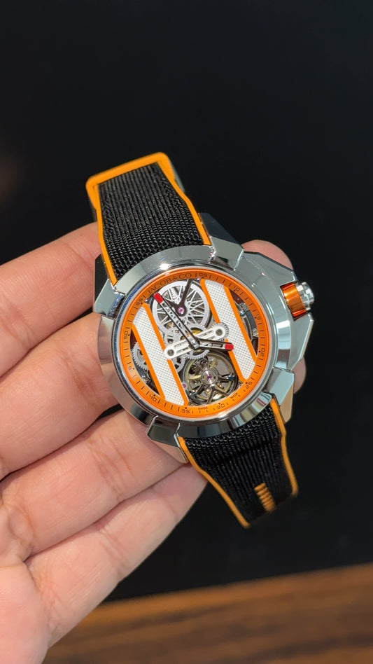 Jacob And Co | Silver Case | CR7 Edition | Orange Black Strap | X Pendulum Machine | Orange Dial