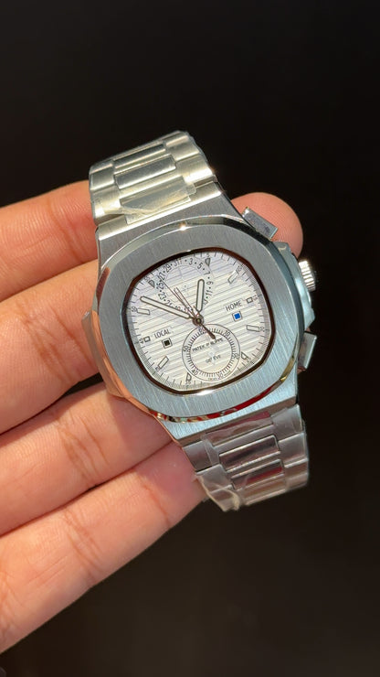 PP Auto | Silver Chain | Dual Time Edition | White Dial