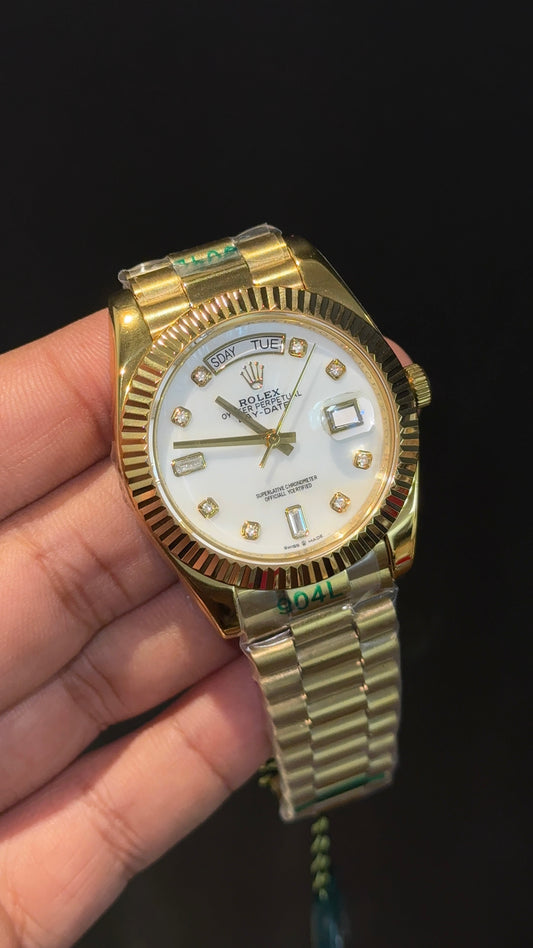 Daydate | Gold Chain | Diamond Digit | White Dial