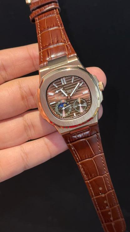 Pp Auto | Rose Case | Brown Strap | Moonphase | Sub Brown Dial