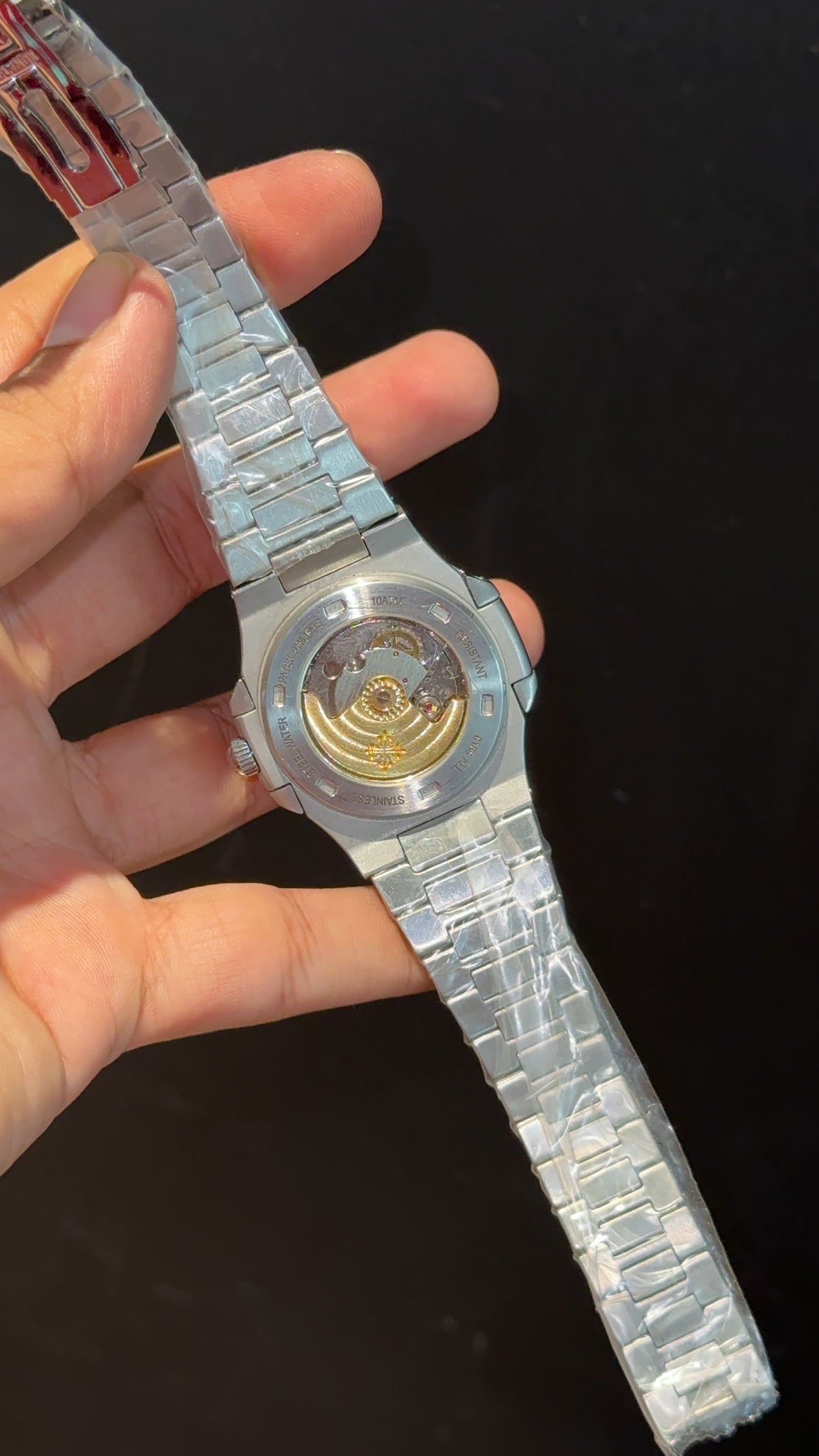 PP Auto | Silver Diamond Bezel | Silver Chain | Pinkish Dial
