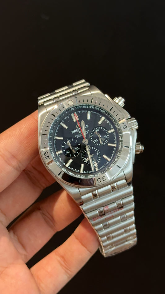 Brietling | Silver Chronomat Chain | Chrono | Black Dial