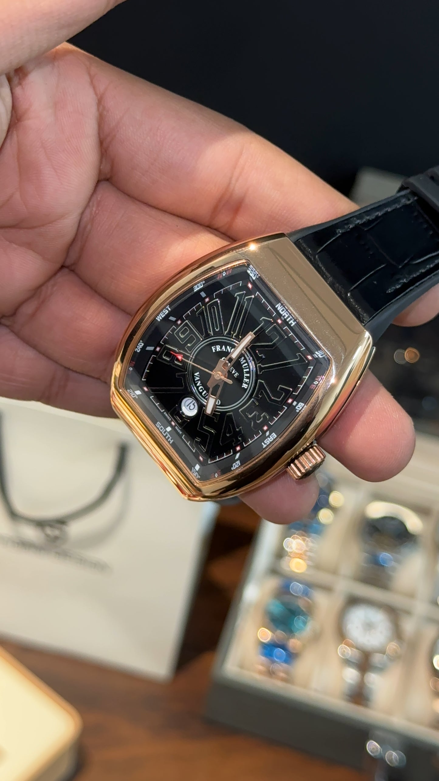 Premium Franck Muller | Vanguard Edition | Rose Case | Black Strap | All Black Dial