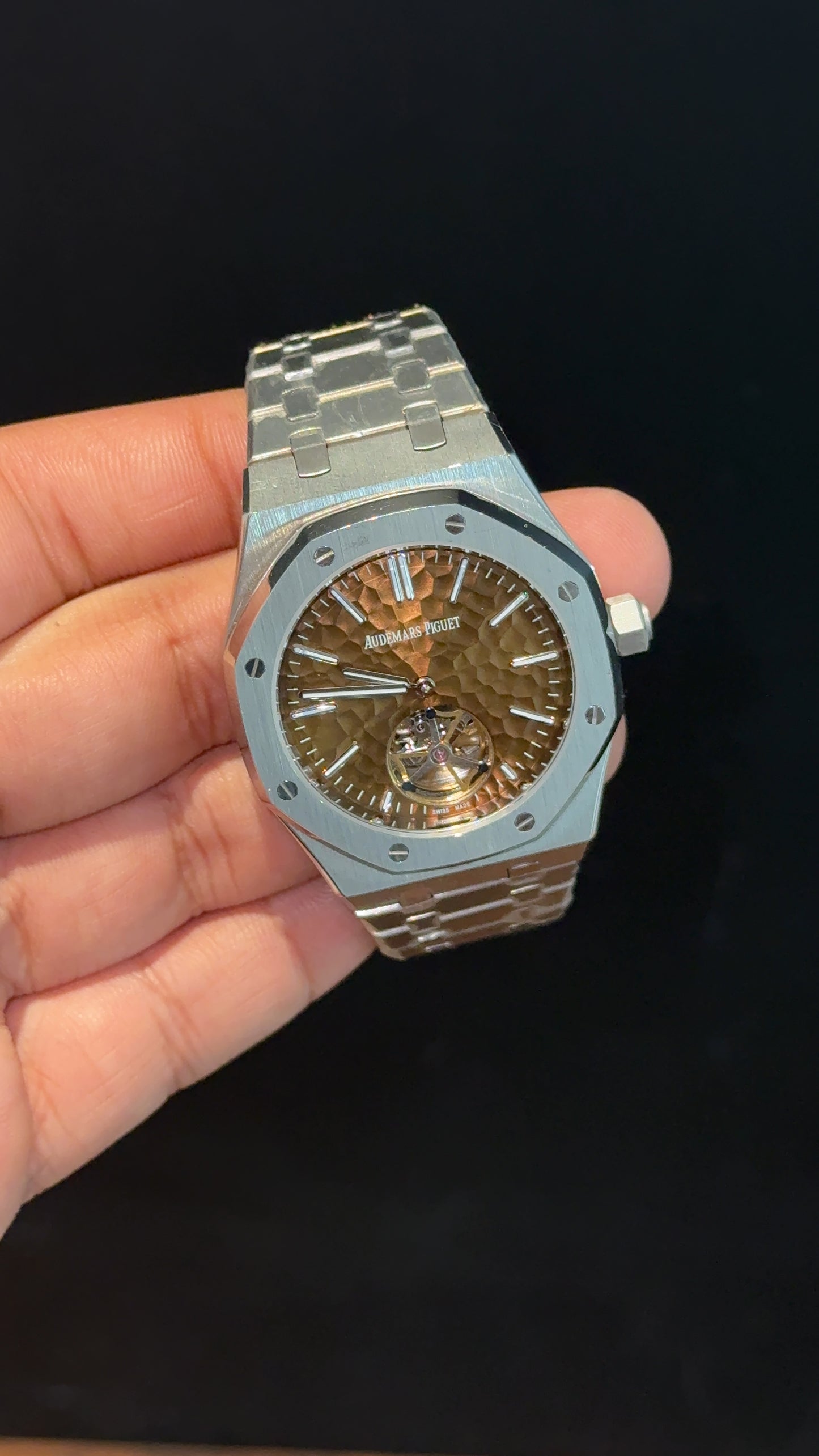 AP Auto | Silver Chain | Pendulum | Sunburst Pattern | Brown Dial