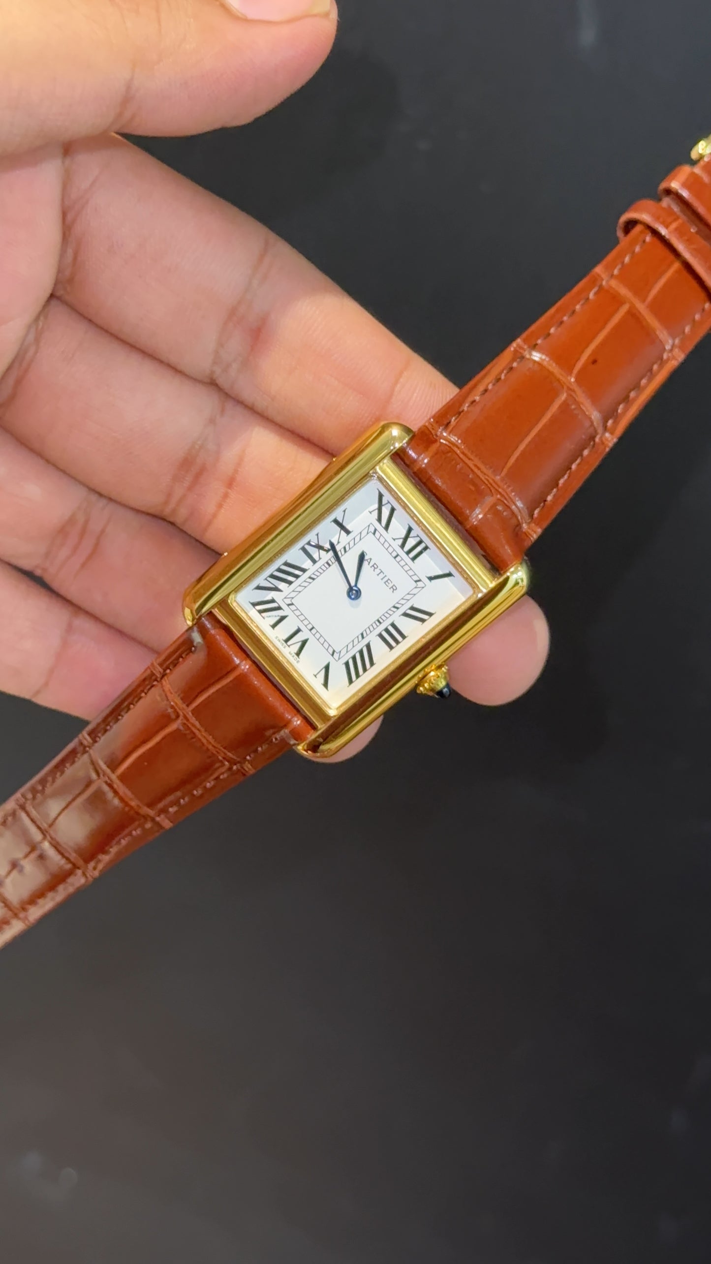 Cartier Tank | Gold | Brown Leather Strap | White Crafted Dial