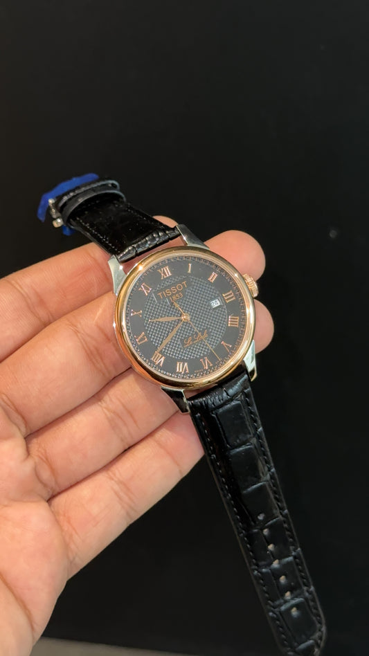 Tissot Rose | Black Leather Strap | Rose Digit Black Textured Dial