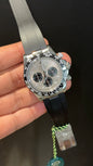Daytona | Silver | Black Pvc Strap | Black Bezel | Grey Plain Dial