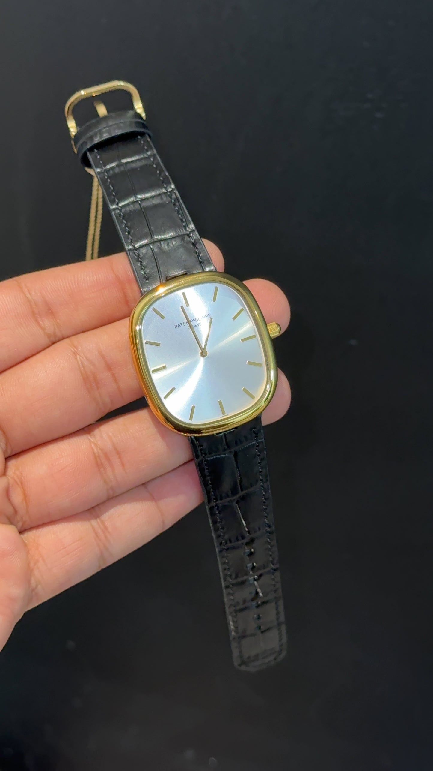 Pp Ellipse | Gold Case | Black Leather Strap | White Ebony Dial