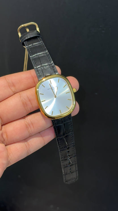 Pp Ellipse | Gold Case | Black Leather Strap | White Ebony Dial