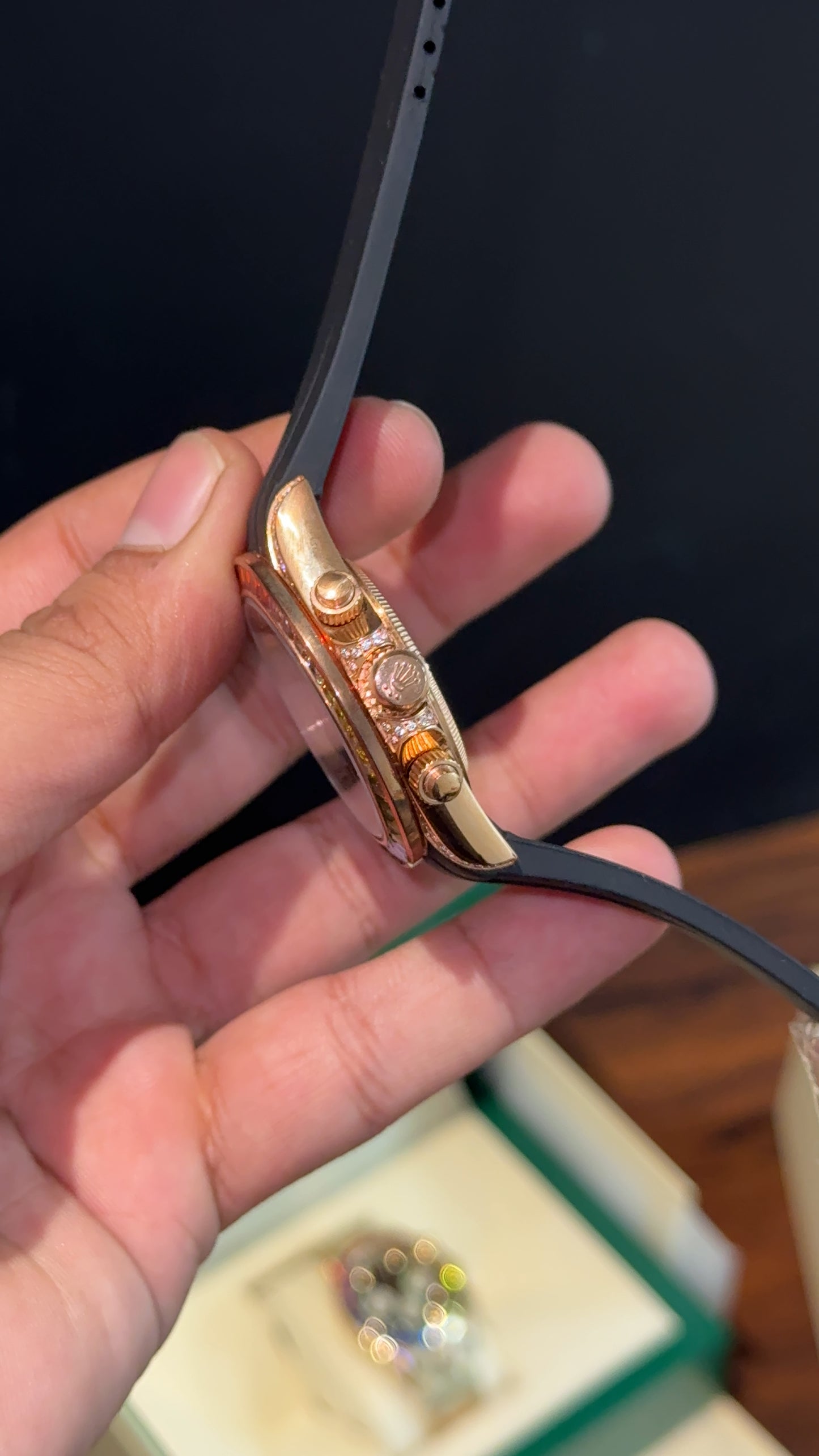 Daytona Rose | Rainbow Diamond Case | Black Pvc Strap | Rainbow Digits | Chrono | Black Dial