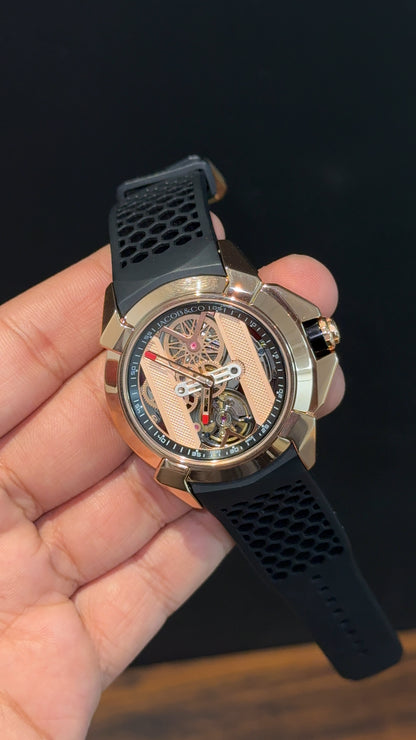 Jacob And Co | Rose Case | CR7 Edition | Black Strap | Pendulum | Rose Machine Dial